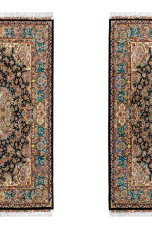 Pair of hand-knotted Persian Tabriz rugs in silk and wool with intricate Salaari floral motifs – approx. 6 sqm, 60 Raj knot density