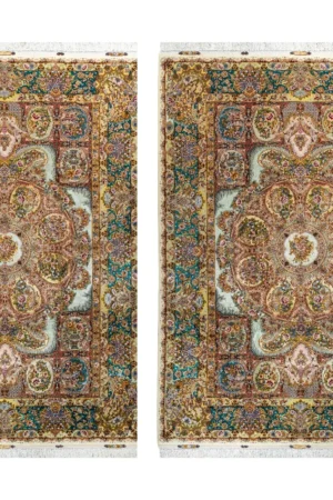 Tabriz Zaare Persian twin carpets, hand-knotted silk and wool, 65 Raj, pastel tones by Parsa Rugs