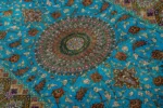 Qom Persian silk carpet with turquoise design, hand-knotted in Iran, 80 Raj density by Parsa Rugs