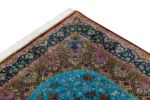 Qom Persian silk carpet with turquoise design, hand-knotted in Iran, 80 Raj density by Parsa Rugs