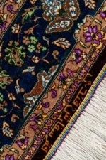 Qom Persian silk carpet with turquoise design, hand-knotted in Iran, 80 Raj density by Parsa Rugs