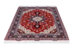 Persian Hand-knotted Tabriz Heris rug in red and navy in 3 sqm, fine wool on cotton with silk by Parsa Rugs.