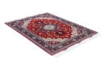 Persian Hand-knotted Tabriz Heris rug in red and navy in 3 sqm, fine wool on cotton with silk by Parsa Rugs.