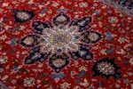 Persian Hand-knotted Tabriz Heris rug in red and navy in 3 sqm, fine wool on cotton with silk by Parsa Rugs.