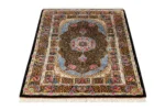 Hand-knotted Persian silk Qom carpet black and gold medallion design – 1.5 sqm, 80 Raj, Parsa Rugs