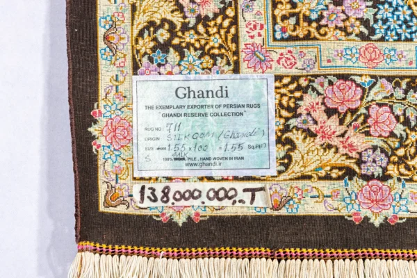 Hand-knotted Persian silk Qom carpet black and gold medallion design – 1.5 sqm, 80 Raj, Parsa Rugs