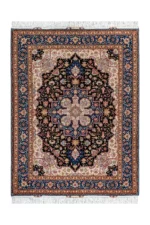 Hand-knotted Persian Heris rug from Tabriz in navy, black, and beige with silk, 2x1.5 fine wool carpet by Parsa Rugs