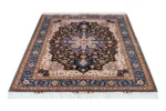 Hand-knotted Persian Heris rug from Tabriz in navy, black, and beige with silk, 2x1.5 fine wool carpet by Parsa Rugs