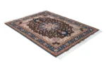 Hand-knotted Persian Heris rug from Tabriz in navy, black, and beige with silk, 2x1.5 fine wool carpet by Parsa Rugs