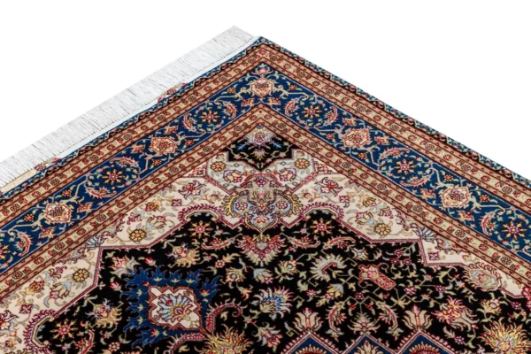 Hand-knotted Persian Heris rug from Tabriz in navy, black, and beige with silk, 2x1.5 fine wool carpet by Parsa Rugs