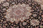 Hand-knotted Tabriz Heris rug in black and ivory with rose and pastel details, fine wool and silk accents, 3 sqm Parsa Rugs.