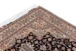 Hand-knotted Tabriz Heris rug in black and ivory with rose and pastel details, fine wool and silk accents, 3 sqm Parsa Rugs.
