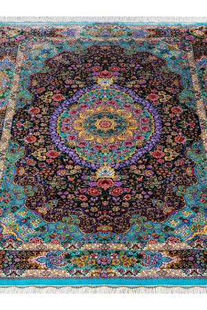 Qom silkauthentic Persian carpet with floral medallion, hand-knotted, 80 Raj, signed by Eshaghi sold by Parsa Rugs