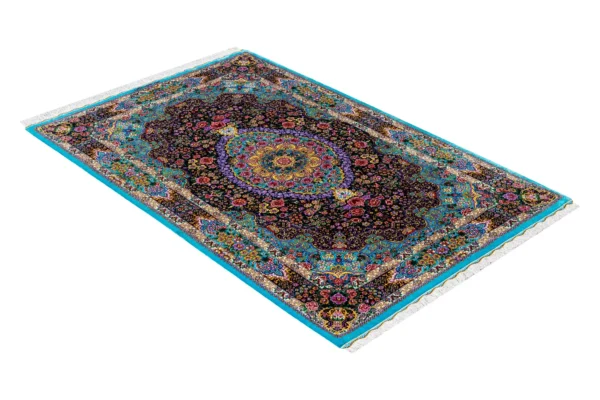 Qom silkauthentic Persian carpet with floral medallion, hand-knotted, 80 Raj, signed by Eshaghi sold by Parsa Rugs