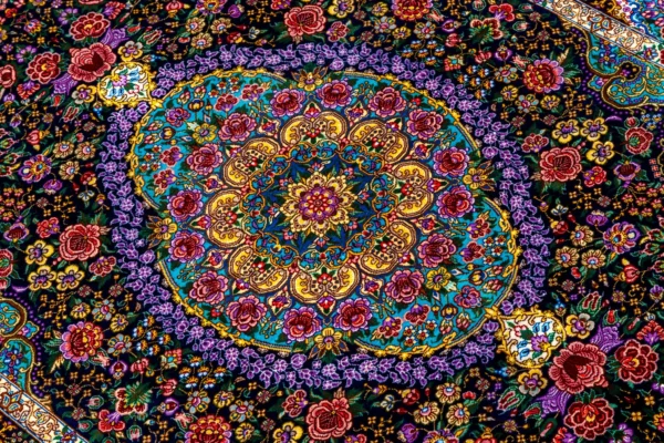 Qom silk authentic Persian carpet with floral medallion, hand-knotted, 80 Raj, signed by Eshaghi sold by Parsa Rugs