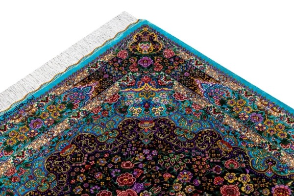 Qom silkauthentic Persian carpet with floral medallion, hand-knotted, 80 Raj, signed by Eshaghi sold by Parsa Rugs