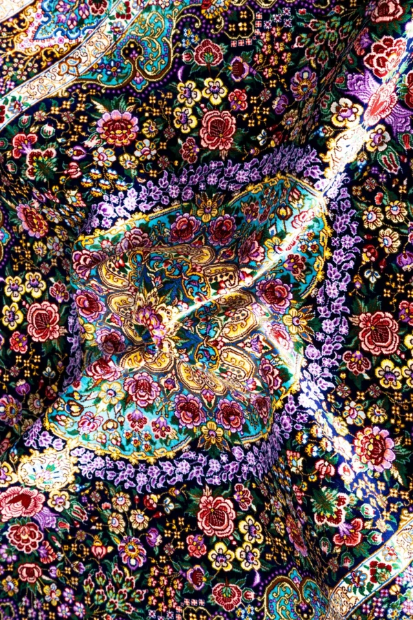 Qom silkauthentic Persian carpet with floral medallion, hand-knotted, 80 Raj, signed by Eshaghi sold by Parsa Rugs