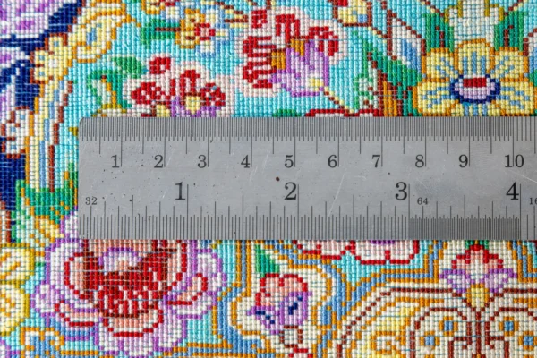 Qom silkauthentic Persian carpet with floral medallion, hand-knotted, 80 Raj, signed by Eshaghi sold by Parsa Rugs