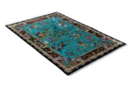 Qom pure silk hunting carpet hand-knotted in Iran, 80 Raj, turquoise field, by ParsaRugs