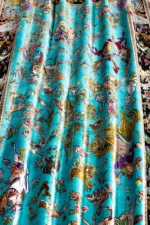 Qom pure silk hunting carpet hand-knotted in Iran, 80 Raj, turquoise field, by ParsaRugs