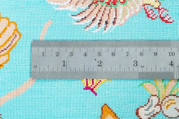 Qom pure silk hunting carpet hand-knotted in Iran, 80 Raj, turquoise field, by ParsaRugs