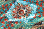 Persian silk carpet hand-knotted in Qom Iran by Rajabian – 70 Raj, 1.5 sqm, floral medallion red and blue