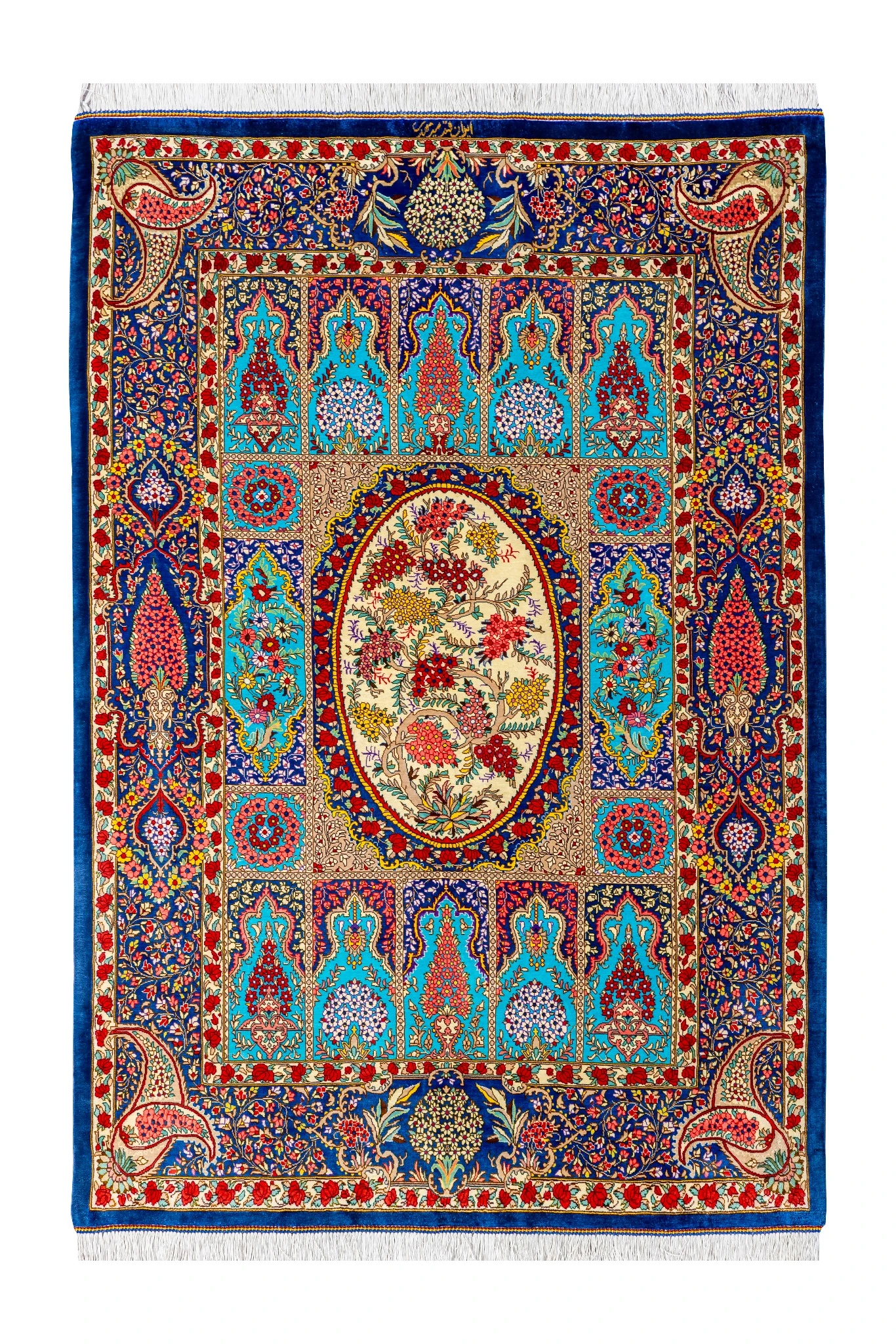 persian-silk-carpet-luxury-rug-mirmahdi-qom-iran-972-0 Hand-knotted Qom carpet in 100% silk, 80 Raj, 1.50 sqm – luxury Persian rug by Parsa Rugs