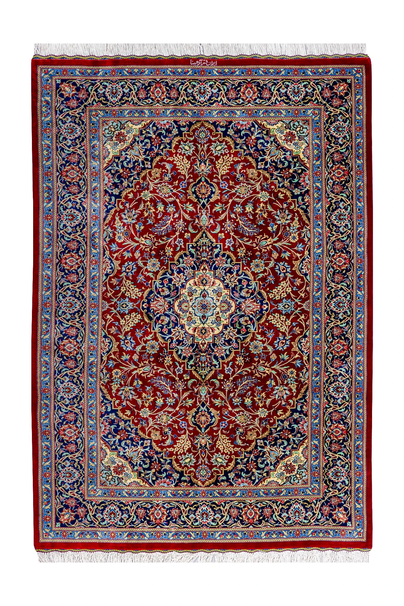 persian-carpet-iran-full-silk-handmade-qom-80-raj-762-0 Qom Persian carpet in full natural silk, hand-knotted with 80 Raj , featuring a ruby red field and floral design sold by brand Parsa Rugs