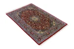 Qom Persian carpet in full natural silk, hand-knotted with 80 Raj , featuring a ruby red field and floral design sold by brand Parsa Rugs