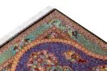 Hand-knotted Qom silk Persian carpet in lilac and turquoise tones with floral medallion – luxury collectible rug, 80 Raj, made in Iran