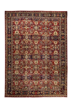 Antique Persian Meshkabad carpet 120 years old – hand-knotted wool on cotton, 4×3m in red floral design, rare collectible from