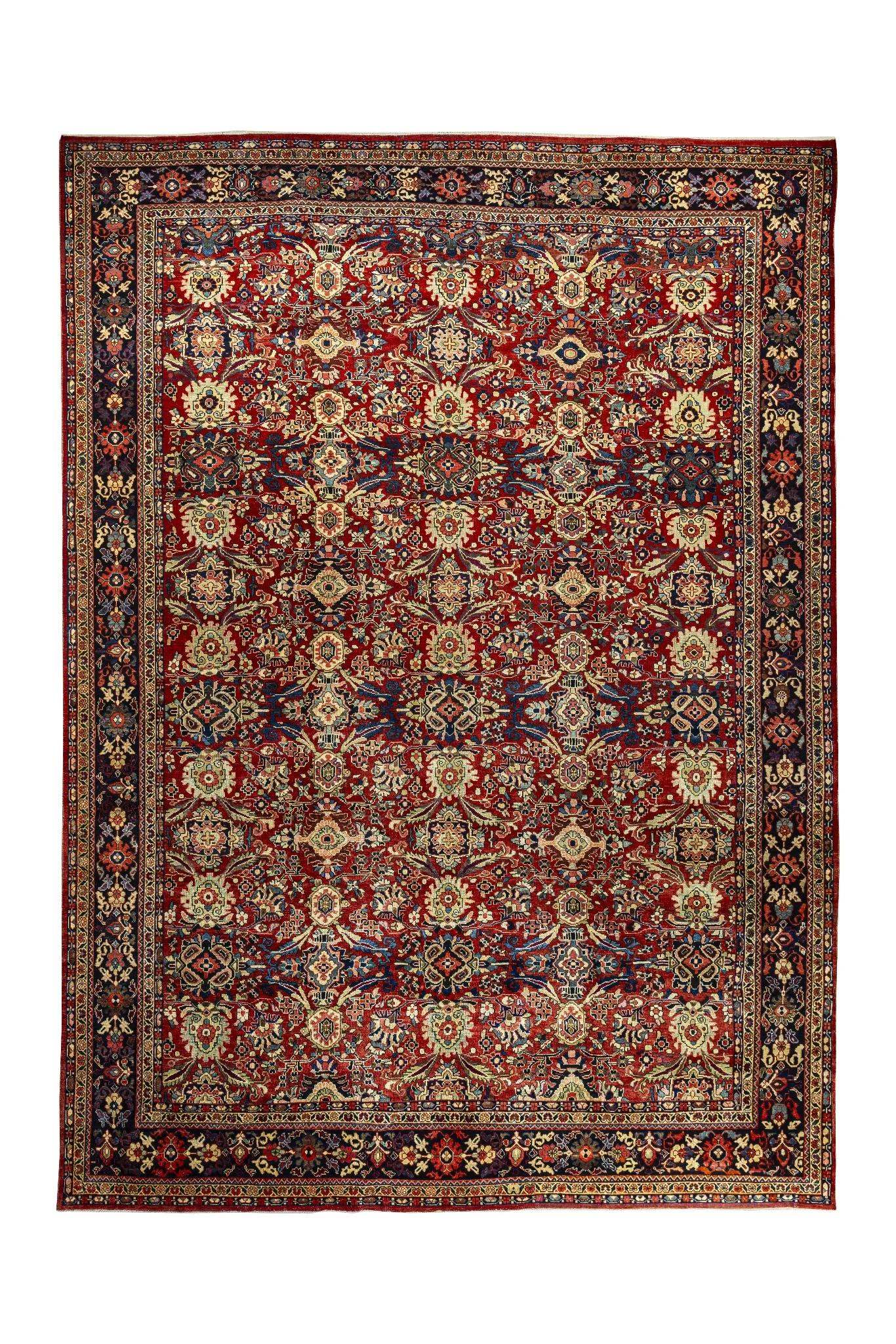 persian-hand-knotted-meshkabad-hand-knotted-parsarugs-765-0 Antique Persian Meshkabad carpet 120 years old – hand-knotted wool on cotton, 4×3m in red floral design, rare collectible from