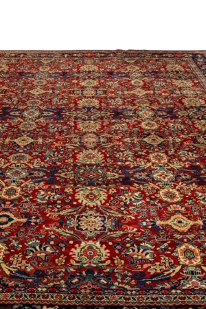 Antique Persian Meshkabad carpet 120 years old – hand-knotted wool on cotton, 4×3m in red floral design, rare collectible from