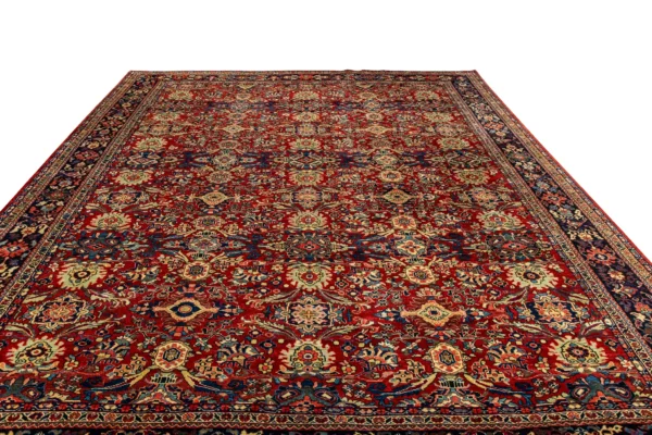 Antique Persian Meshkabad carpet 120 years old – hand-knotted wool on cotton, 4×3m in red floral design, rare collectible from