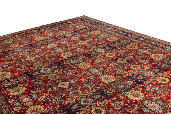 Antique Persian Meshkabad carpet 120 years old – hand-knotted wool on cotton, 4×3m in red floral design, rare collectible from