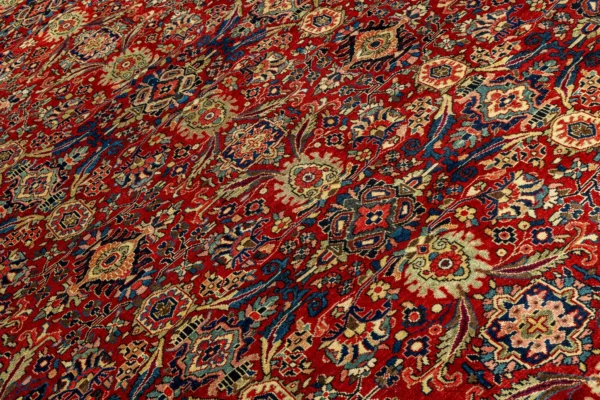 Antique Persian Meshkabad carpet 120 years old – hand-knotted wool on cotton, 4×3m in red floral design, rare collectible from