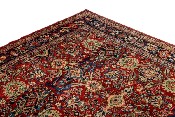Antique Persian Meshkabad carpet 120 years old – hand-knotted wool on cotton, 4×3m in red floral design, rare collectible from