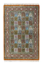 Handmade Persian silk rug Imperial Mosaic, Qom origin, fine knotted carpet