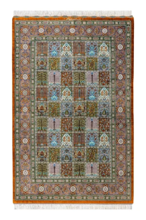 Handmade Persian silk rug Imperial Mosaic, Qom origin, fine knotted carpet