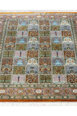 Handmade Persian silk rug Imperial Mosaic, Qom origin, fine knotted carpet