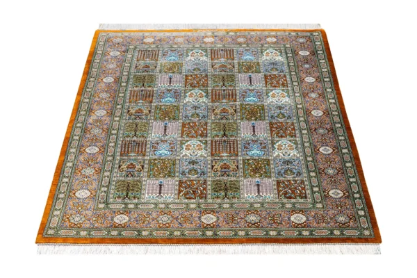 Handmade Persian silk rug Imperial Mosaic, Qom origin, fine knotted carpet
