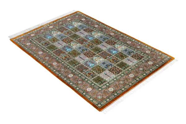 Handmade Persian silk rug Imperial Mosaic, Qom origin, fine knotted carpet