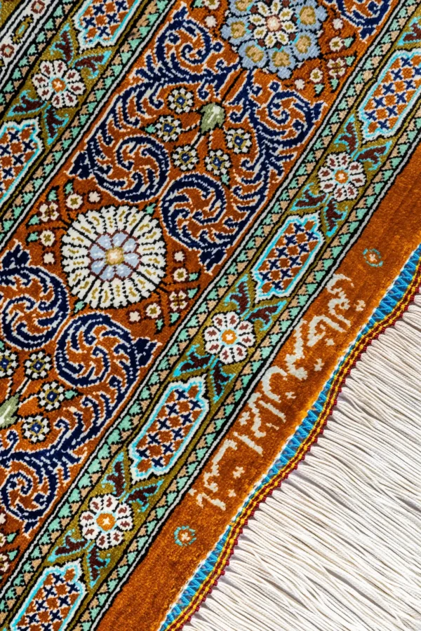 Handmade Persian silk rug Imperial Mosaic, Qom origin, fine knotted carpet