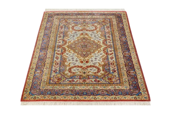 Luxury Persian rug Golden Ember, pure silk, collectible signed piece