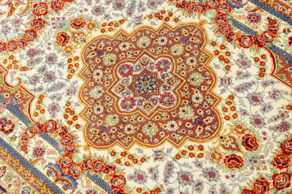 Luxury Persian rug Golden Ember, pure silk, collectible signed piece