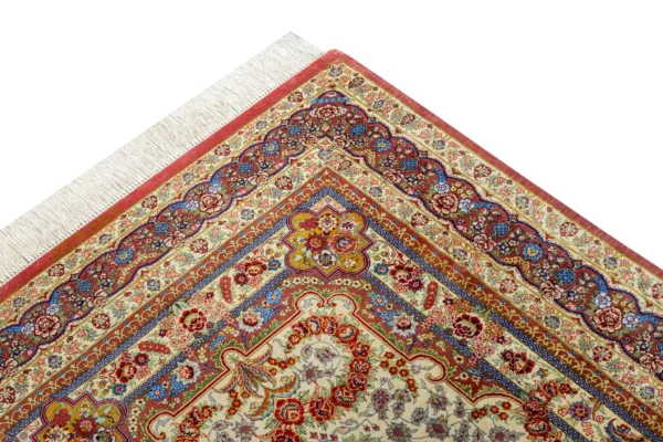 Luxury Persian rug Golden Ember, pure silk, collectible signed piece