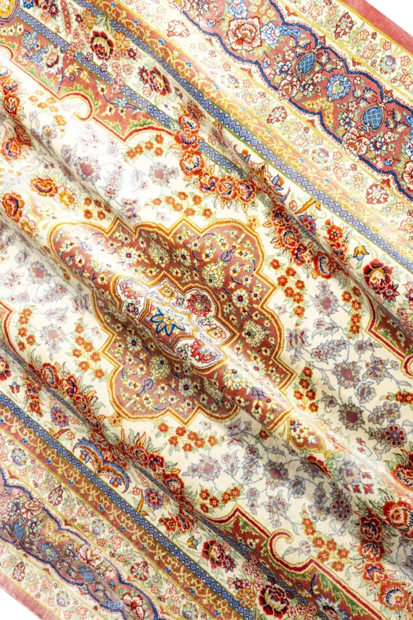 Luxury Persian rug Golden Ember, pure silk, collectible signed piece