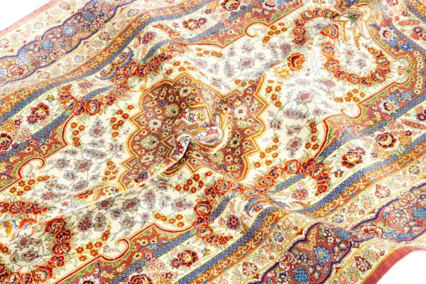 Luxury Persian rug Golden Ember, pure silk, collectible signed piece