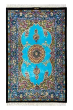 Sky Jewel Persian silk rug, Qom weaving, 80 Raj, signed Mirmehdi
