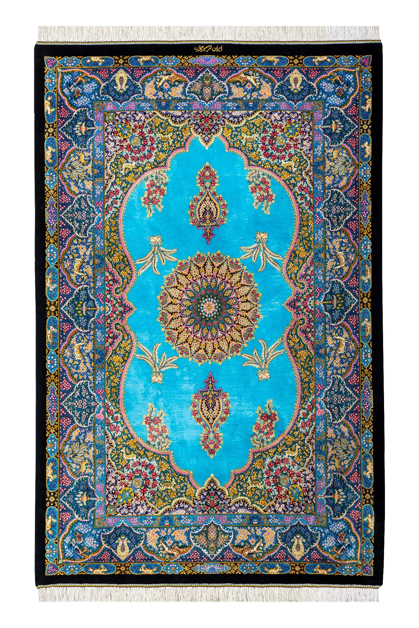 persian-carpet-rug-full-silk-luxury-gift-hand-knotted-qom-54-683-0 Sky Jewel Persian silk rug, Qom weaving, 80 Raj, signed Mirmehdi